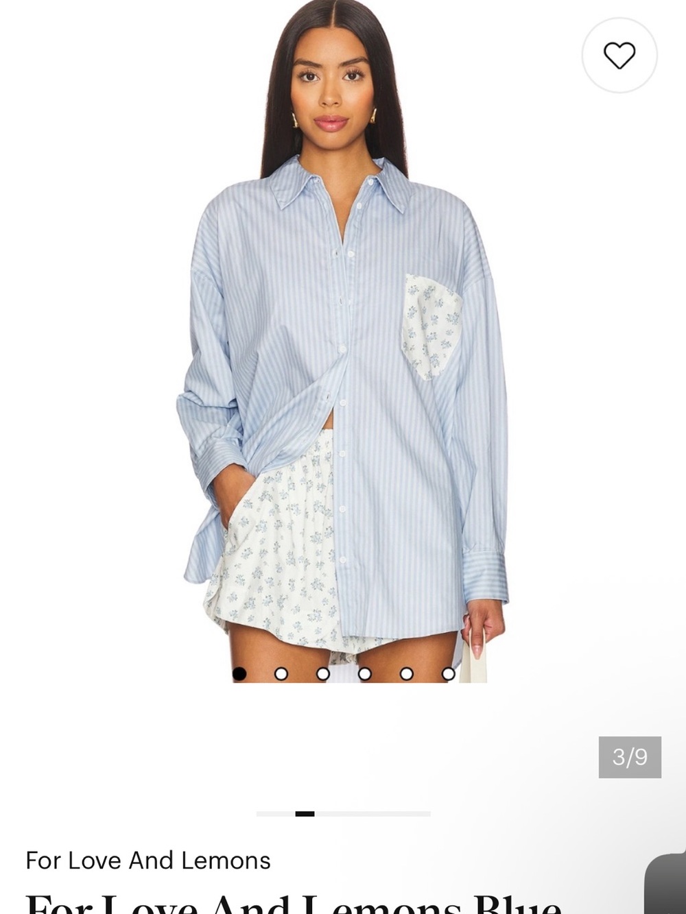 For Love & Lemons Blue Striped Button Down Shirt Floral Pocket Size Small